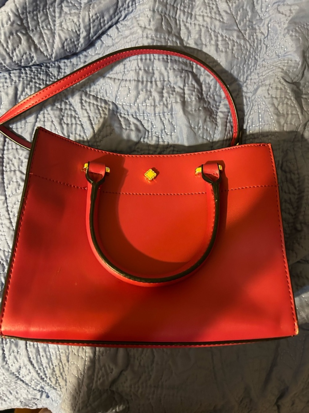 Anne Klein Red Structured Satchel with Gold Accents